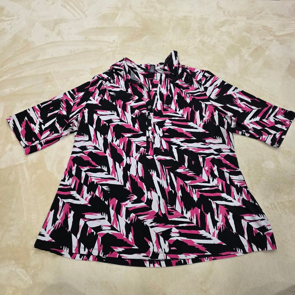 Alfani Woman Plus Size 2X Top Blouse Pink Black White Abstract Geometric Knit